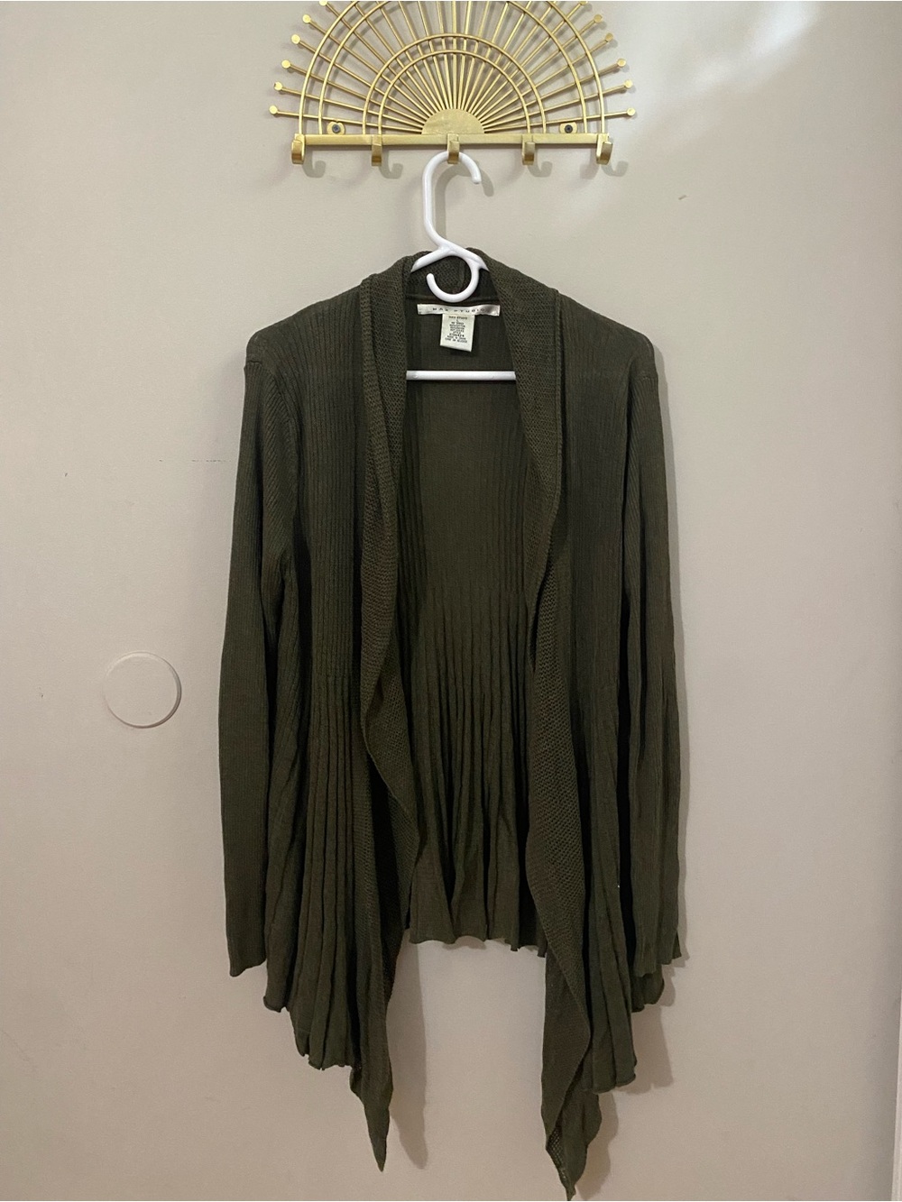 Max Studio Olive Green Draped Open-Front Cardigan
